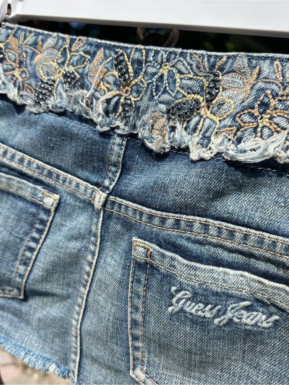 Guess Vintage Floral Embroidered Light Blue Denim Mini Skirt